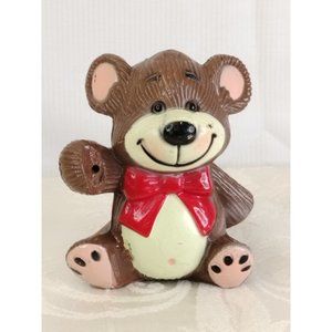 Brown Pear w/Red Bow Smiling 4"Figurine Vintage